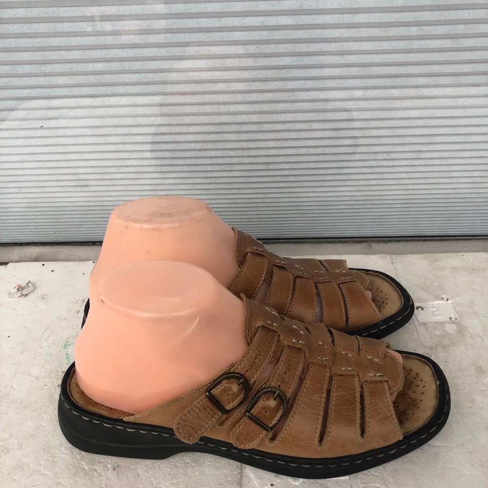 Josef Seibel Air Massage Brown Leather Open Toe Slides Women's EU 39 US 8